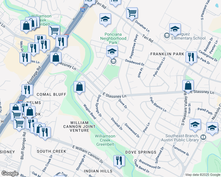 map of restaurants, bars, coffee shops, grocery stores, and more near 2200 Tallow Court in Austin