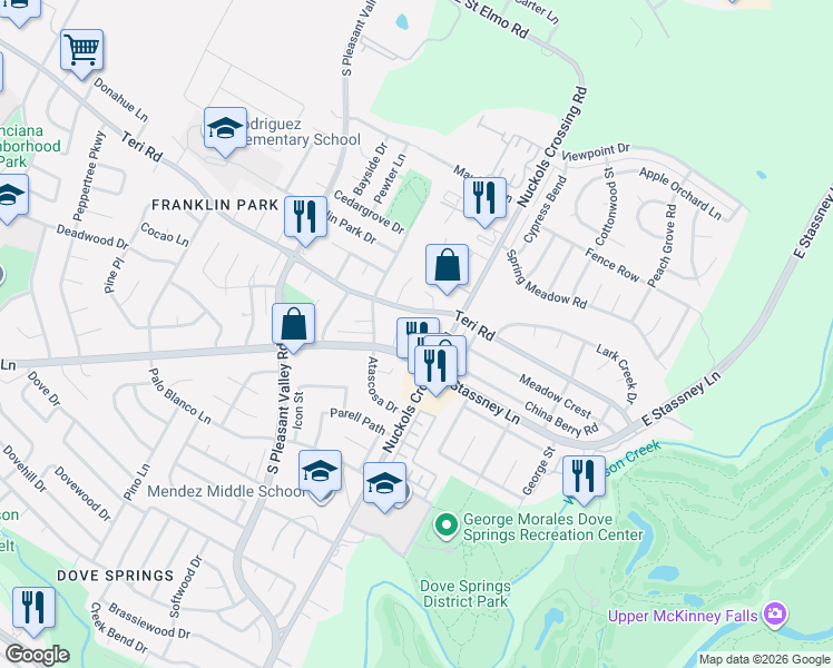 map of restaurants, bars, coffee shops, grocery stores, and more near 5104 Acorn Cove in Austin
