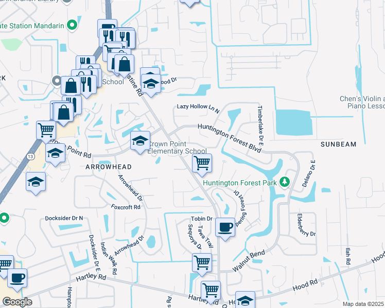 map of restaurants, bars, coffee shops, grocery stores, and more near 4064 Cumbrian Gardens Lane in Jacksonville