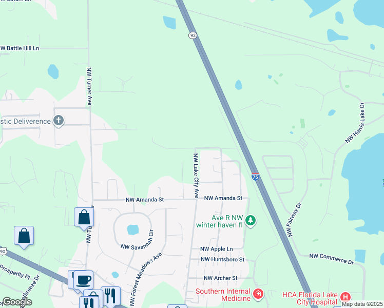 map of restaurants, bars, coffee shops, grocery stores, and more near 357 Northwest Wilks Lane in Lake City