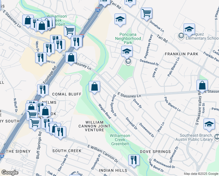 map of restaurants, bars, coffee shops, grocery stores, and more near in Austin