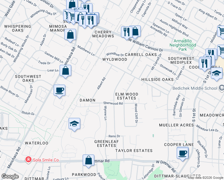 map of restaurants, bars, coffee shops, grocery stores, and more near 7302 Forest Wood Road in Austin