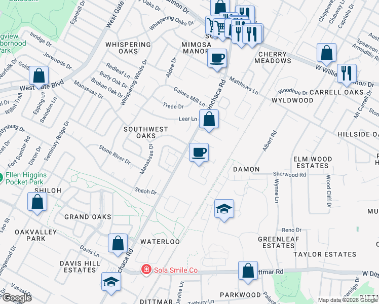 map of restaurants, bars, coffee shops, grocery stores, and more near in Austin