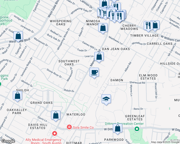 map of restaurants, bars, coffee shops, grocery stores, and more near in Austin