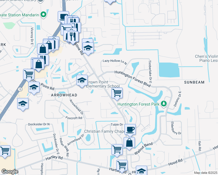 map of restaurants, bars, coffee shops, grocery stores, and more near 4064 Cumbrian Gardens Lane in Jacksonville