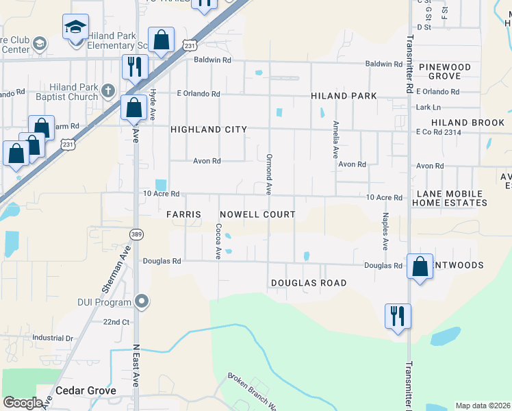map of restaurants, bars, coffee shops, grocery stores, and more near 3024 10 Acre Road in Panama City