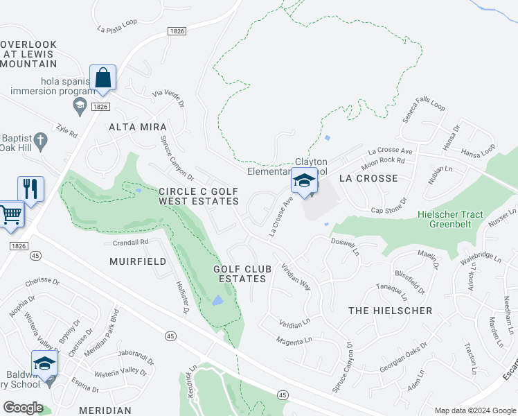 map of restaurants, bars, coffee shops, grocery stores, and more near 11108 Christensen Cove in Austin