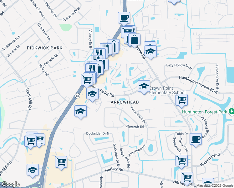 map of restaurants, bars, coffee shops, grocery stores, and more near 9957 Moorings Drive in Jacksonville