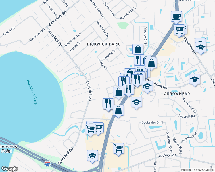 map of restaurants, bars, coffee shops, grocery stores, and more near 2974 Mandarin Hollow Drive in Jacksonville