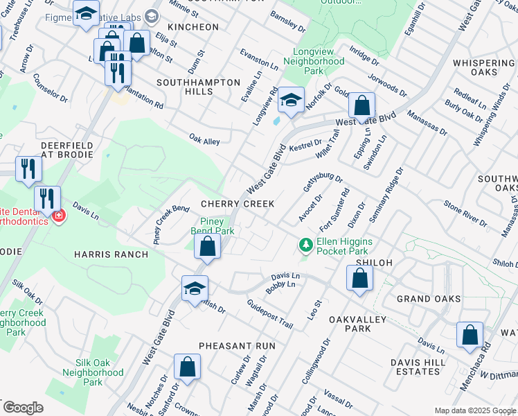 map of restaurants, bars, coffee shops, grocery stores, and more near 3005 Sea Jay Drive in Austin