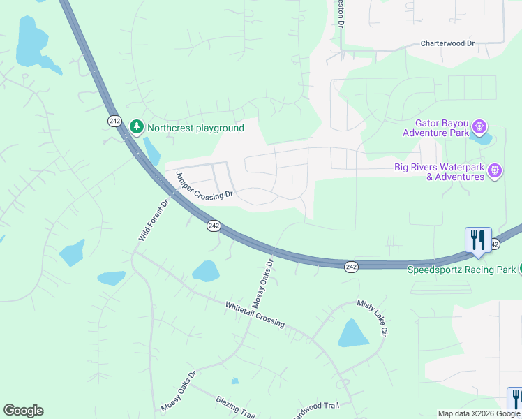 map of restaurants, bars, coffee shops, grocery stores, and more near 21939 Texas 242 in New Caney