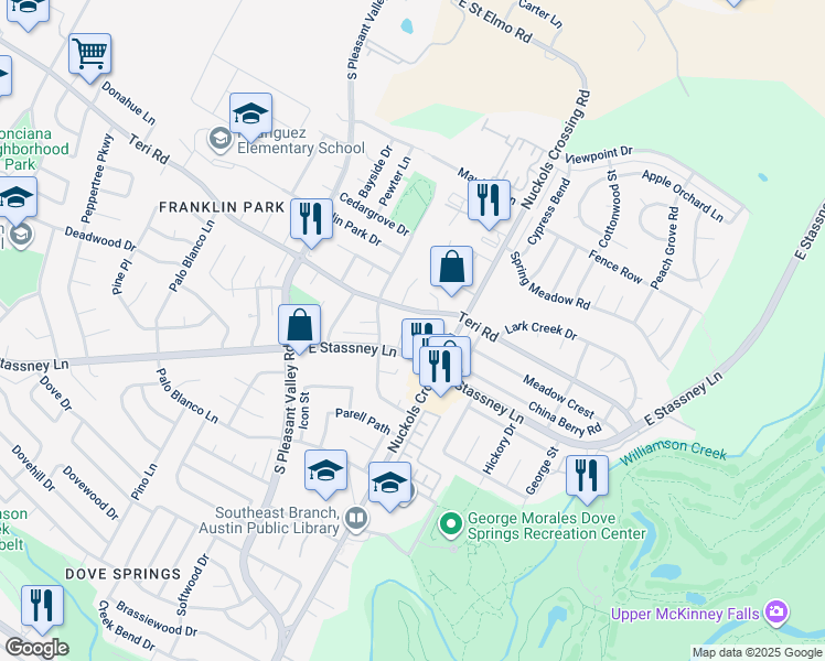 map of restaurants, bars, coffee shops, grocery stores, and more near 5203 Bogey Court in Austin