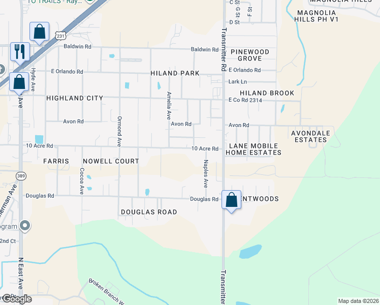 map of restaurants, bars, coffee shops, grocery stores, and more near 3329 10 Acre Road in Panama City