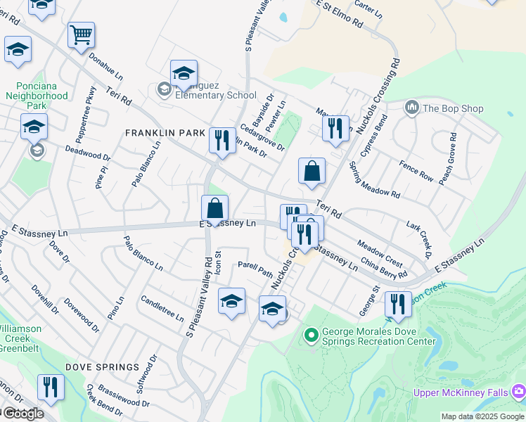 map of restaurants, bars, coffee shops, grocery stores, and more near 4808 Putters Cove in Austin
