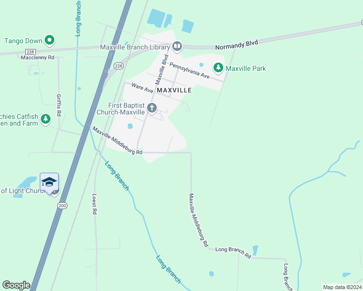 map of restaurants, bars, coffee shops, grocery stores, and more near 18135 Maxville-Middleburg Road in Jacksonville