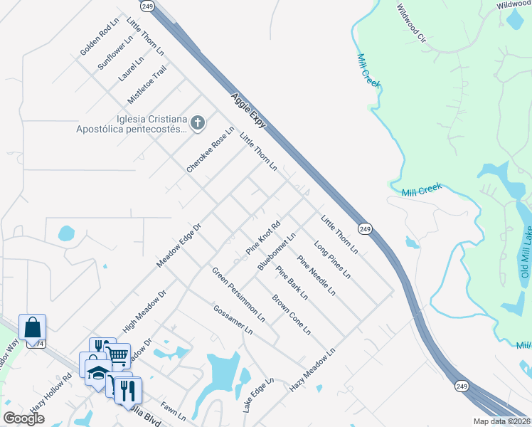 map of restaurants, bars, coffee shops, grocery stores, and more near 31034 Misty Meadow Drive in Magnolia
