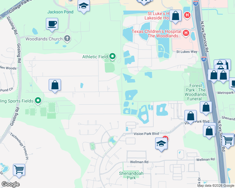 map of restaurants, bars, coffee shops, grocery stores, and more near 2403 Southline Road in Conroe