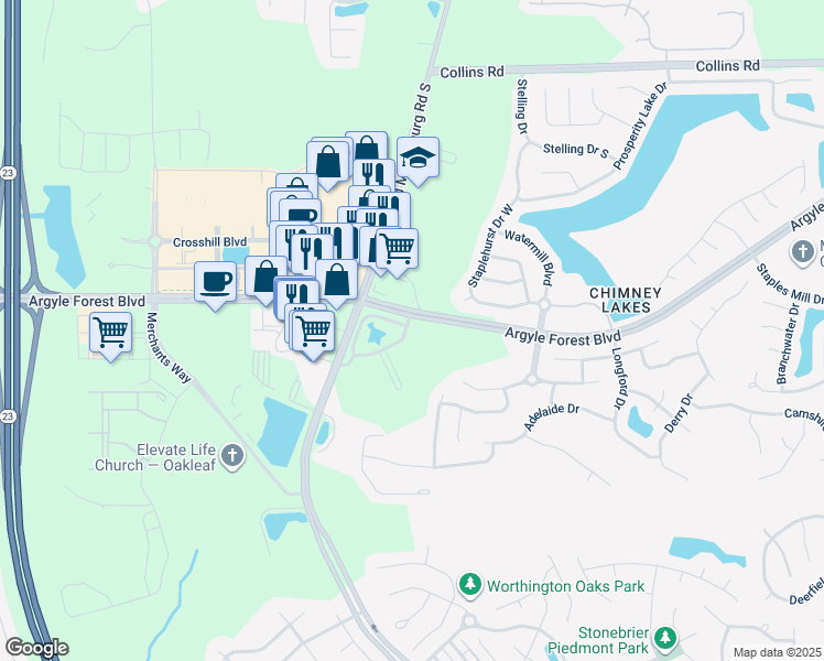 map of restaurants, bars, coffee shops, grocery stores, and more near 8524 Tower Falls Drive in Jacksonville