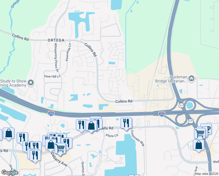 map of restaurants, bars, coffee shops, grocery stores, and more near 5209 Collins Road in Jacksonville