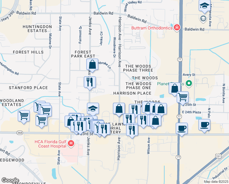 map of restaurants, bars, coffee shops, grocery stores, and more near 103 Loyola Lane in Panama City
