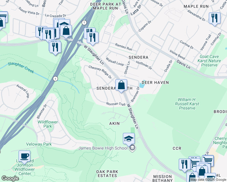 map of restaurants, bars, coffee shops, grocery stores, and more near 4436 Chickasaw Court in Austin
