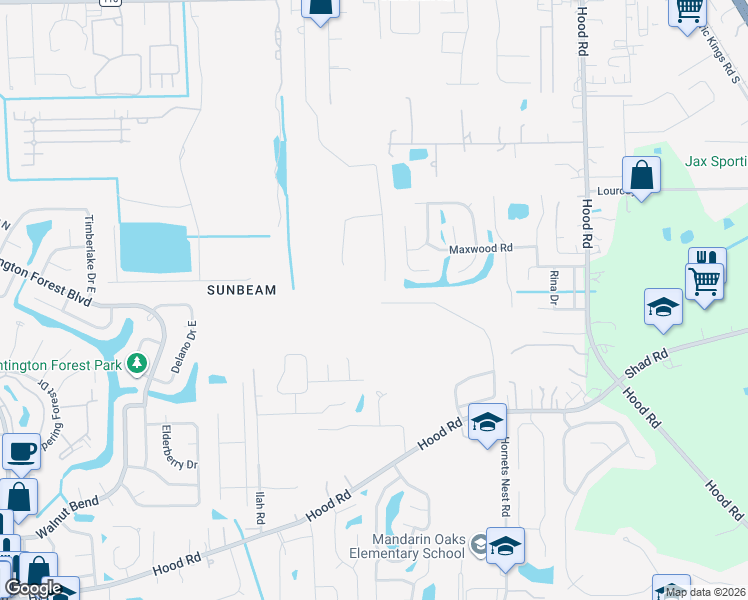 map of restaurants, bars, coffee shops, grocery stores, and more near 5068 Monroe Forest Drive in Jacksonville