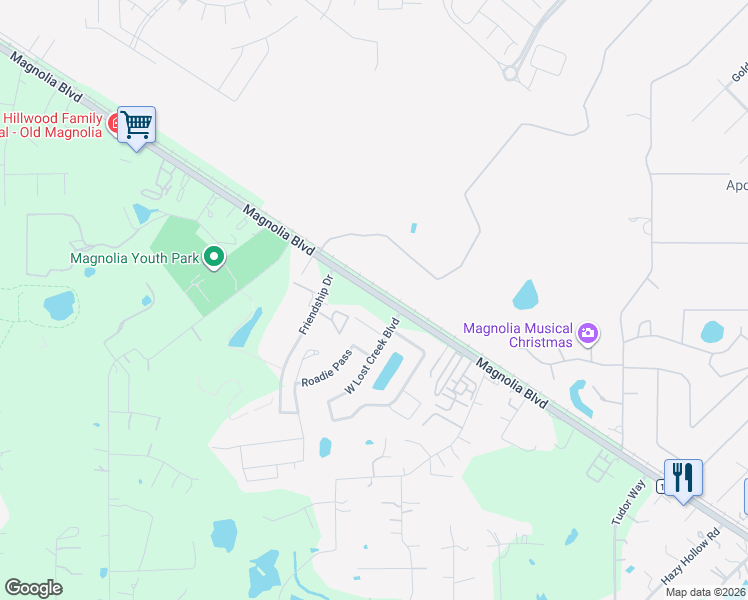 map of restaurants, bars, coffee shops, grocery stores, and more near 38330 Miranda Lane in Magnolia