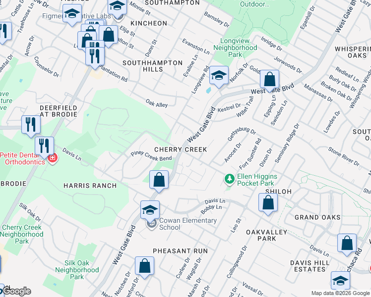 map of restaurants, bars, coffee shops, grocery stores, and more near 3018 Sea Jay Drive in Austin