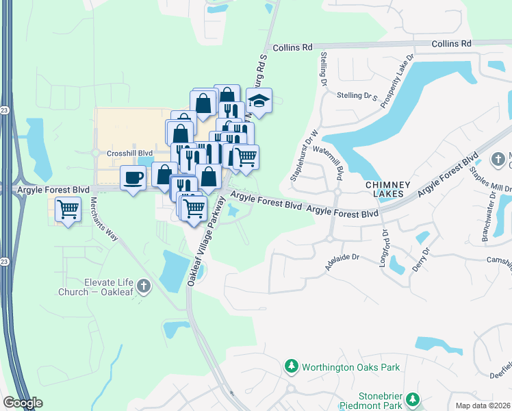 map of restaurants, bars, coffee shops, grocery stores, and more near in Jacksonville