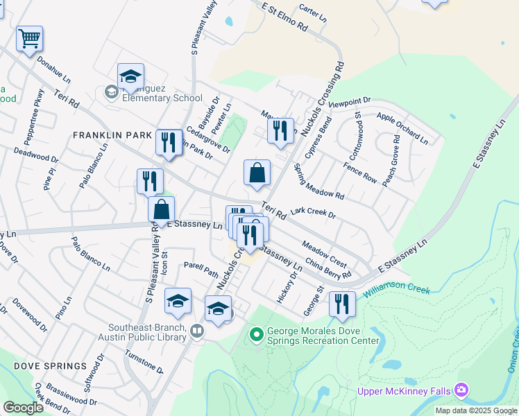 map of restaurants, bars, coffee shops, grocery stores, and more near 5103 Teri Road in Austin
