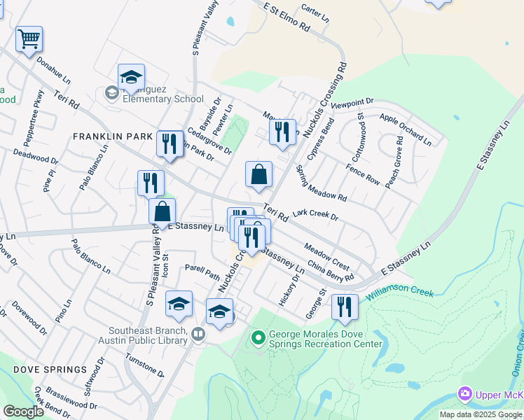 map of restaurants, bars, coffee shops, grocery stores, and more near 5103 Teri Road in Austin