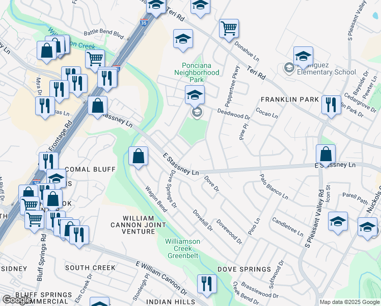 map of restaurants, bars, coffee shops, grocery stores, and more near 2200 Tallow Court in Austin