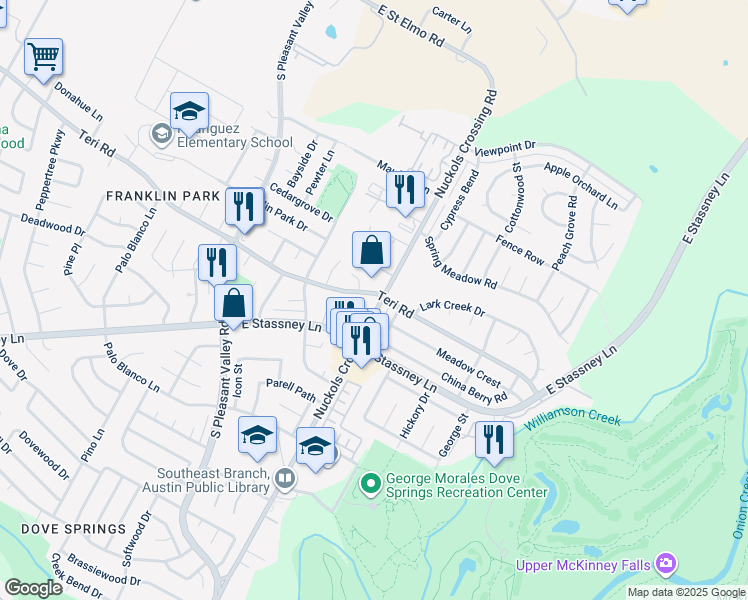 map of restaurants, bars, coffee shops, grocery stores, and more near 5105 Teri Road in Austin