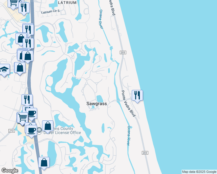 map of restaurants, bars, coffee shops, grocery stores, and more near 501 Quail Pointe Lane in Ponte Vedra Beach
