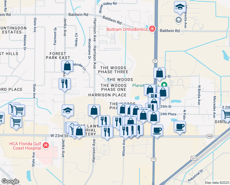 map of restaurants, bars, coffee shops, grocery stores, and more near 127 Harrison Place in Panama City