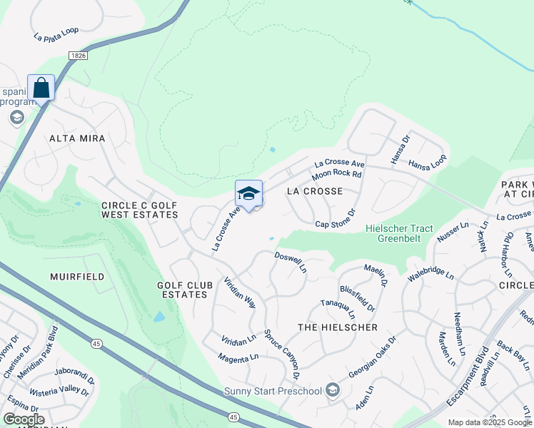 map of restaurants, bars, coffee shops, grocery stores, and more near 7525 La Crosse Avenue in Austin