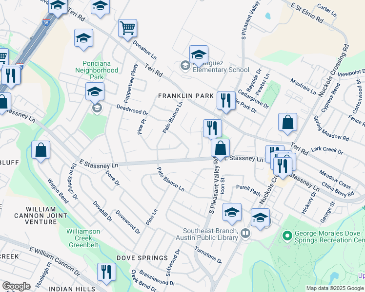 map of restaurants, bars, coffee shops, grocery stores, and more near 5552 Pine Place in Austin