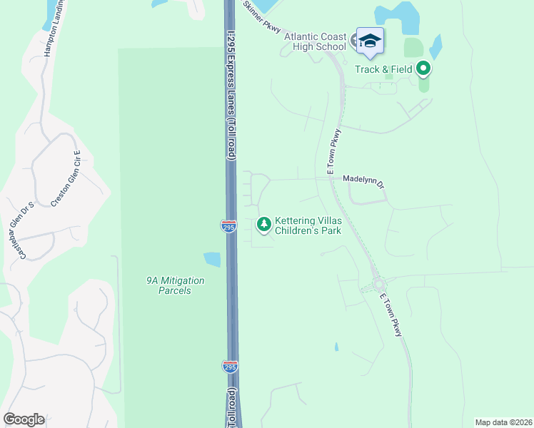 map of restaurants, bars, coffee shops, grocery stores, and more near Florida 9A in Jacksonville