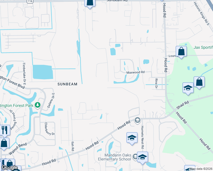 map of restaurants, bars, coffee shops, grocery stores, and more near 5068 Monroe Forest Drive in Jacksonville