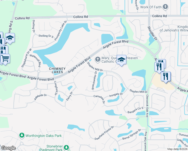 map of restaurants, bars, coffee shops, grocery stores, and more near 8417 Branchwater Drive in Jacksonville