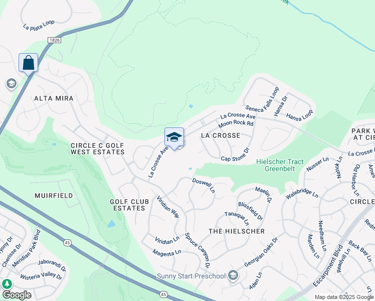 map of restaurants, bars, coffee shops, grocery stores, and more near 7525 La Crosse Avenue in Austin