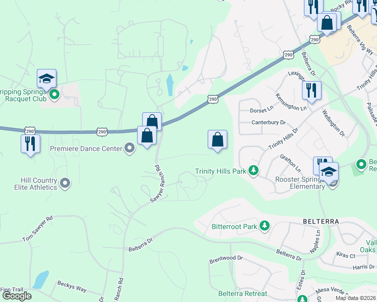 map of restaurants, bars, coffee shops, grocery stores, and more near 279 Rugged Earth Drive in Austin
