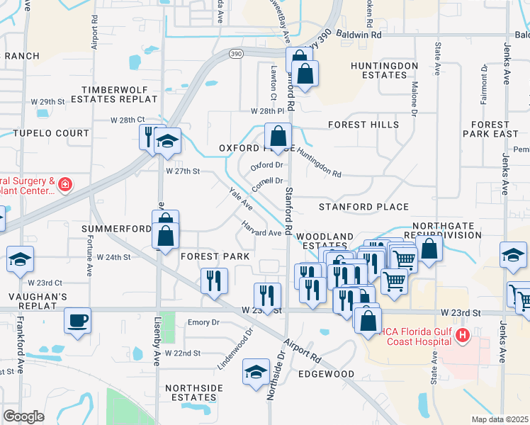 map of restaurants, bars, coffee shops, grocery stores, and more near 1106 Yale Avenue in Panama City