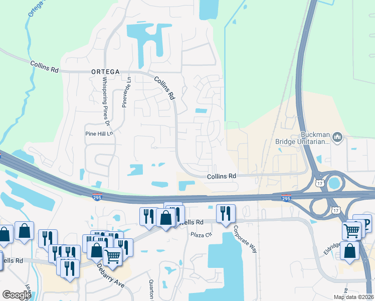 map of restaurants, bars, coffee shops, grocery stores, and more near 5209 Collins Road in Jacksonville