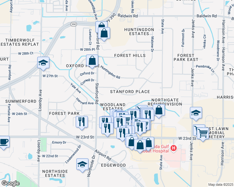 map of restaurants, bars, coffee shops, grocery stores, and more near 829 Brandeis Avenue in Panama City