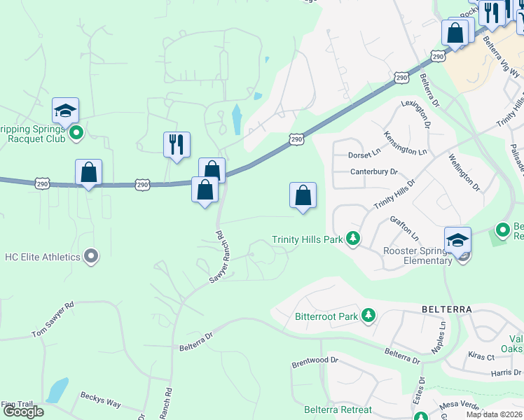map of restaurants, bars, coffee shops, grocery stores, and more near 279 Rugged Earth Drive in Austin
