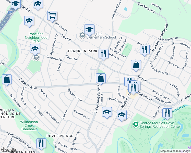 map of restaurants, bars, coffee shops, grocery stores, and more near 5305A South Pleasant Valley Road in Austin