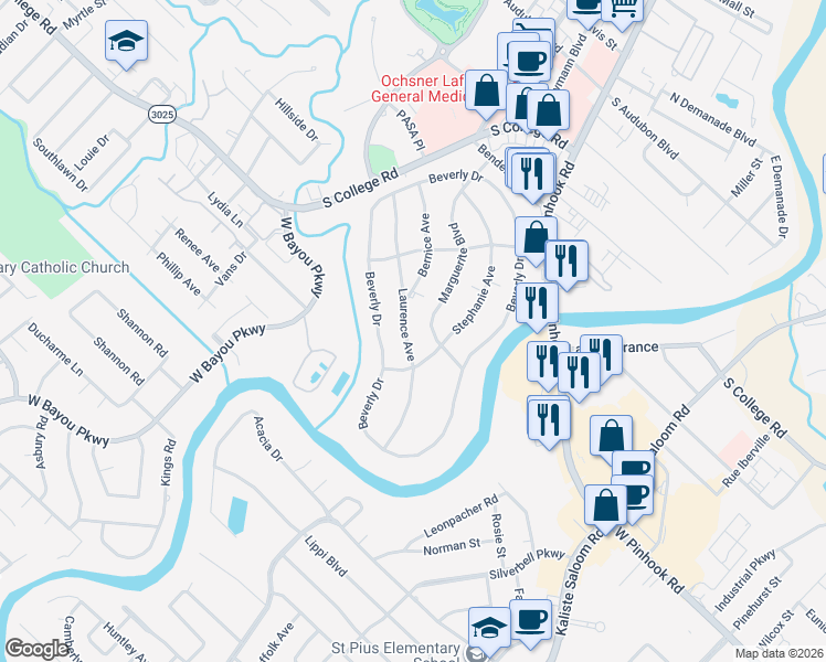 map of restaurants, bars, coffee shops, grocery stores, and more near 407 Laurence Avenue in Lafayette