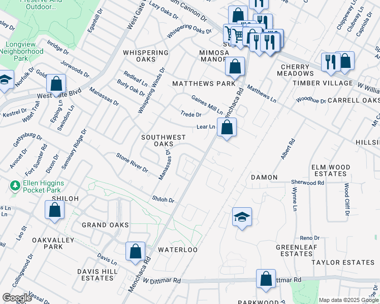map of restaurants, bars, coffee shops, grocery stores, and more near 7708 Beauregard Circle in Austin