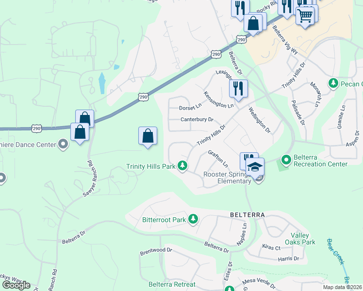 map of restaurants, bars, coffee shops, grocery stores, and more near 420 Torrington Drive in Austin